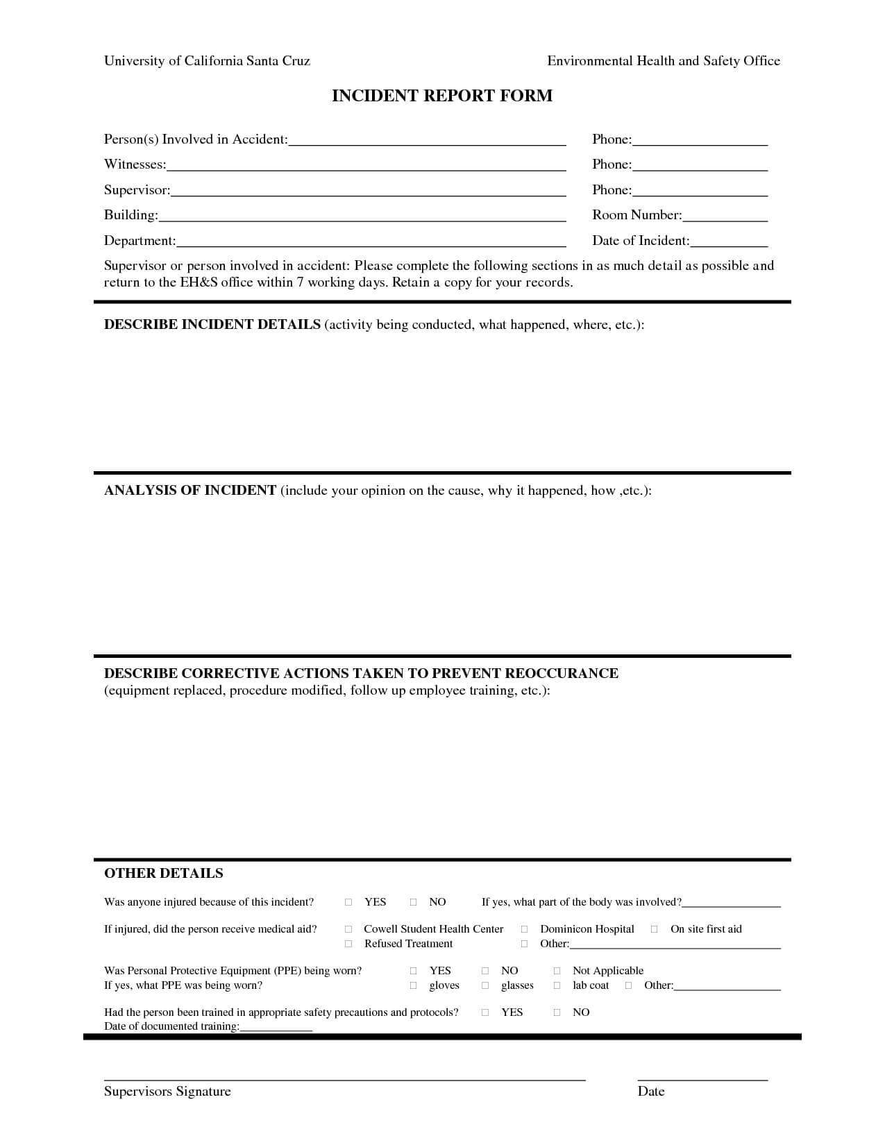 Best Photos Of Human Resources Incident Report Template In First Aid Incident Report Form Template
