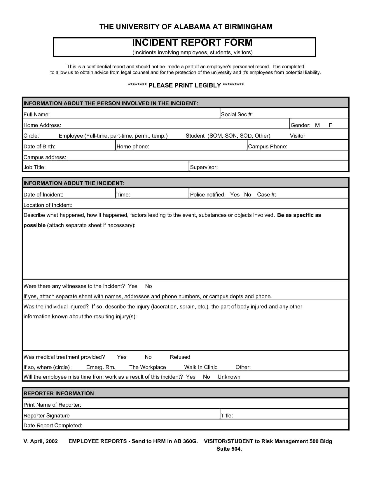 Best Photos Of Incident Report Template Word Doc – Sample With Incident Report Form Template Doc