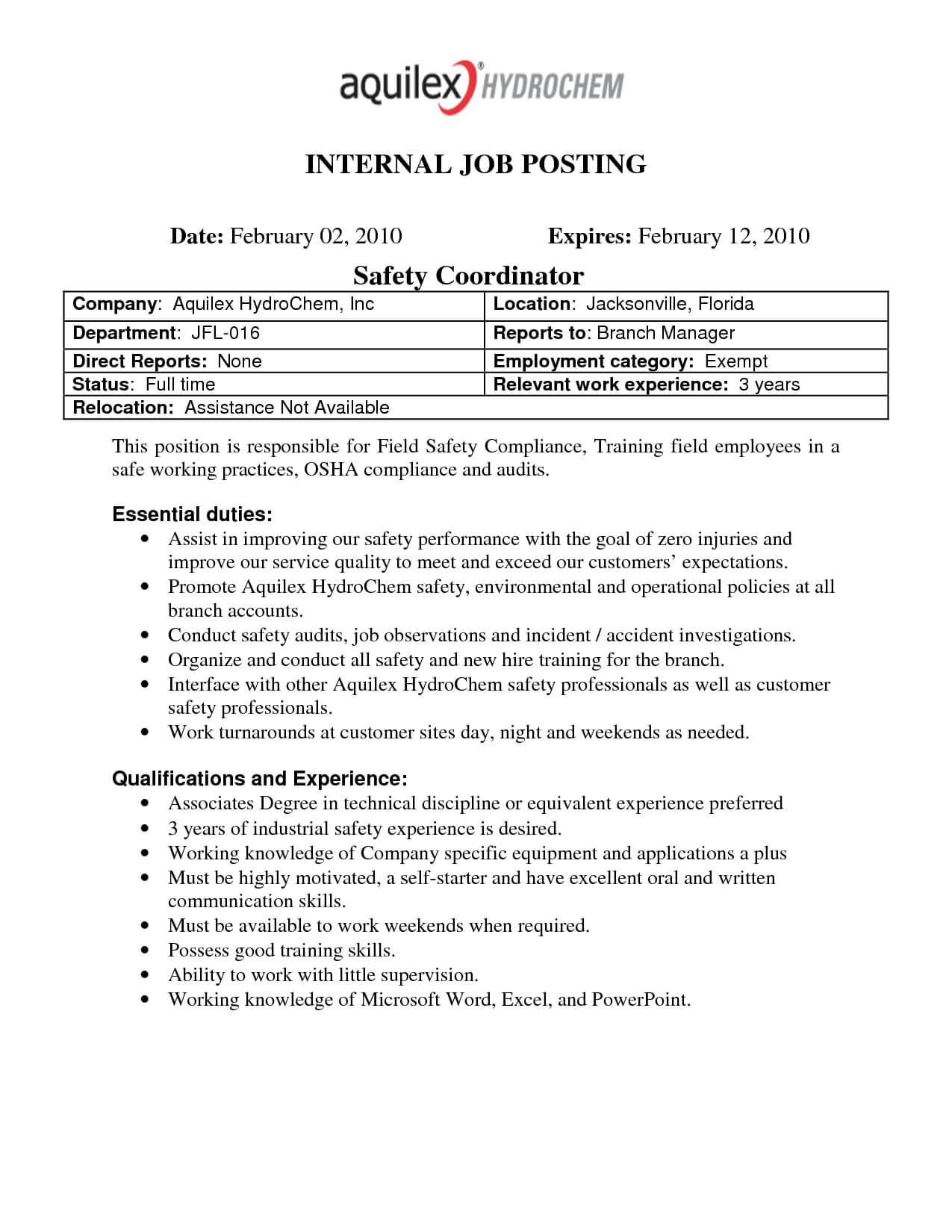 Best Photos Of Internal Job Posting Template Word - Resume In Internal Job Posting Template Word
