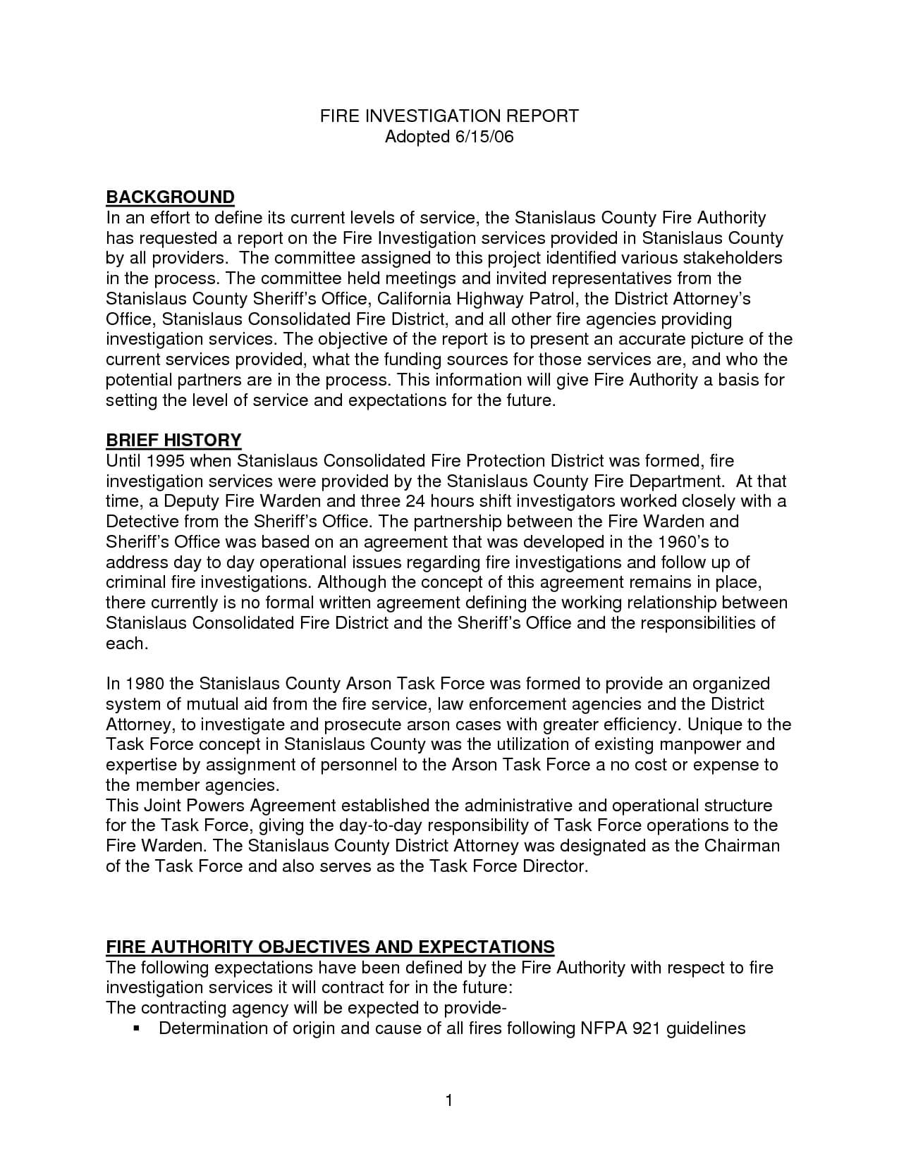 Best Photos Of Investigation Report Template – Sample For Sample Fire Investigation Report Template