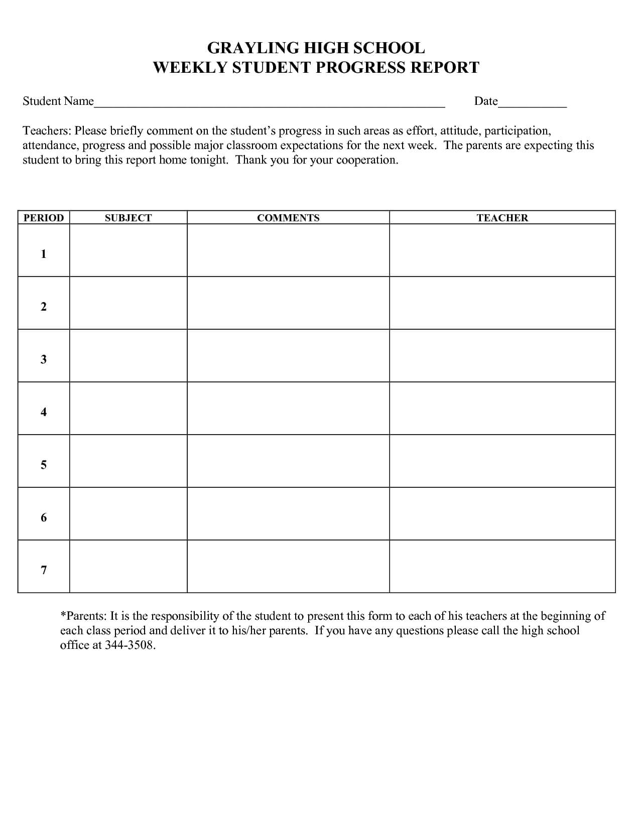 Best Photos Of Middle School Progress Report Template Regarding High School Progress Report Template