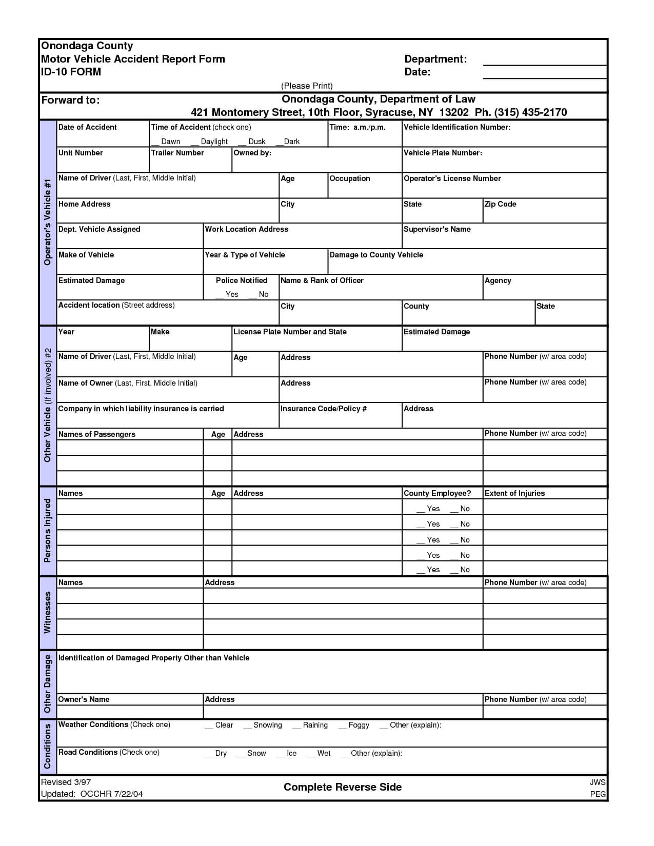 Best Photos Of Printable Accident Report Forms – Printable With Vehicle Accident Report Form Template