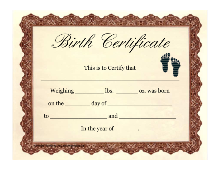 Novelty Birth Certificate Template
