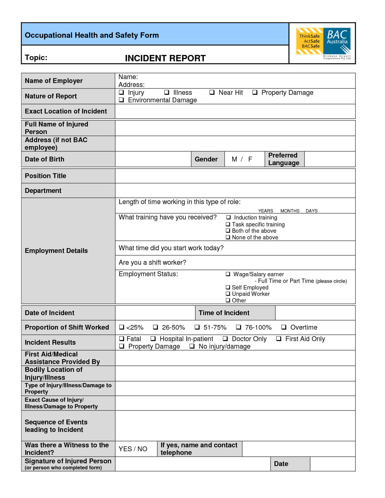 Best Photos Of Safety Incident Report Form Template In Health And Safety Incident Report Form Template