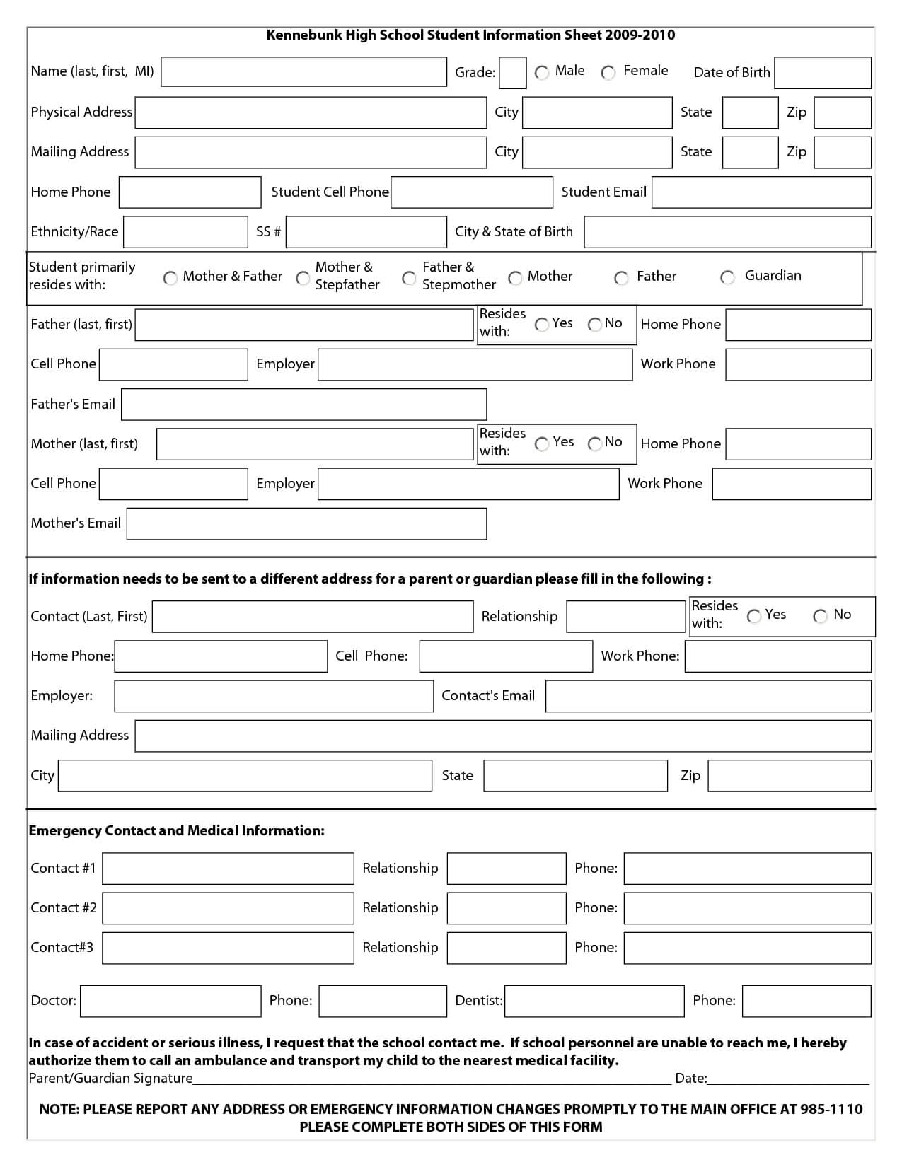 Best Photos Of Student Information Sheet Template Within Student Information Card Template