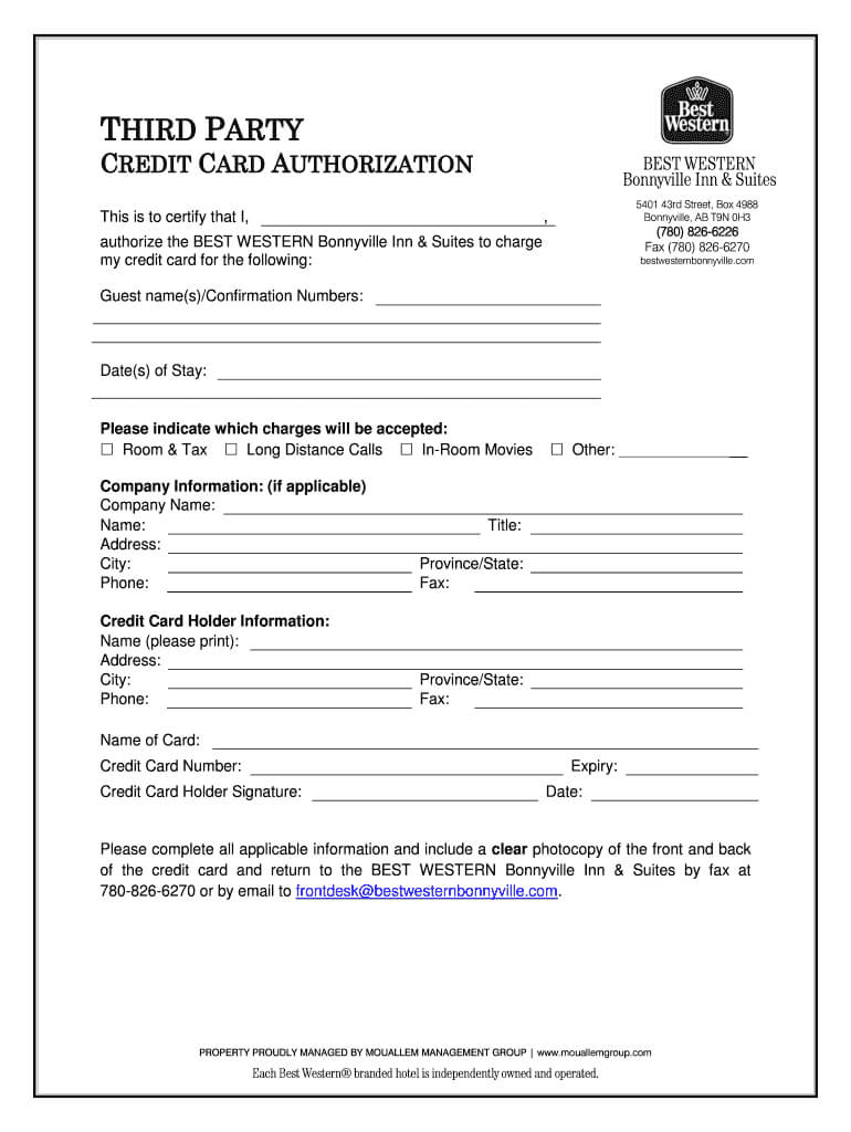 Best Western Credit Card Authorization Form – Fill Online Regarding Hotel Credit Card Authorization Form Template