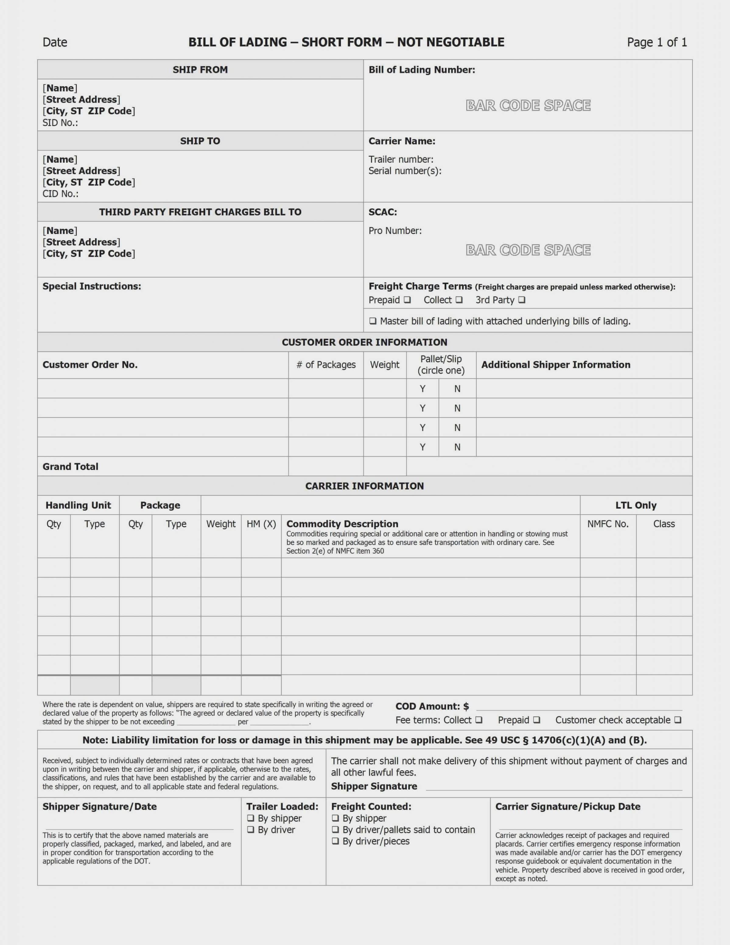 Bill Of Lading Form Will Be A | The Invoice And Resume Template With Fedex Label Template Word