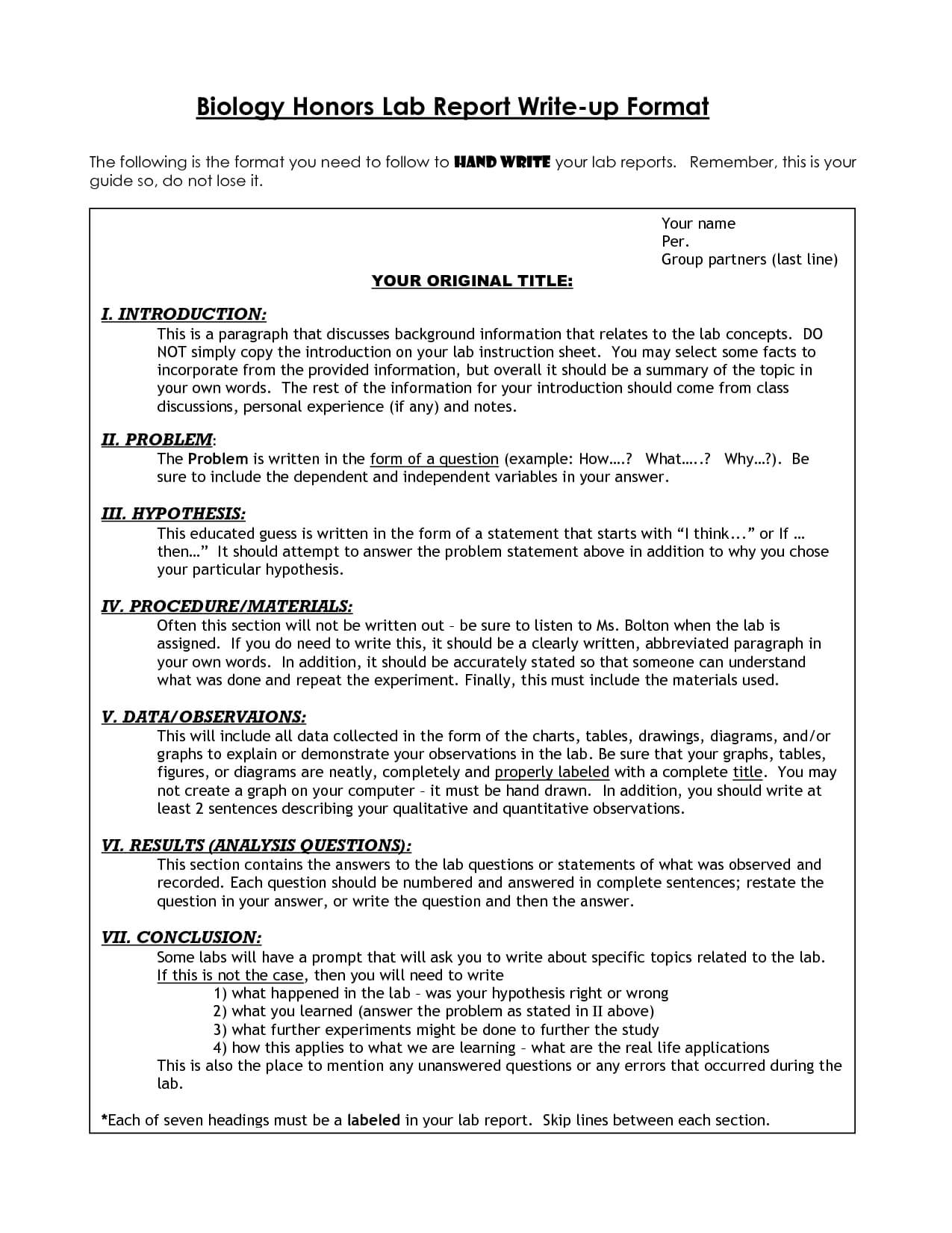 Biology Lab Report Format Example | Science Writing Intended For Lab Report Conclusion Template