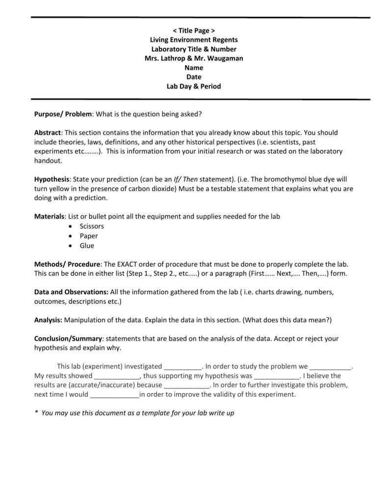 Biology Lab Report Template Regarding Template On How To Write A Report