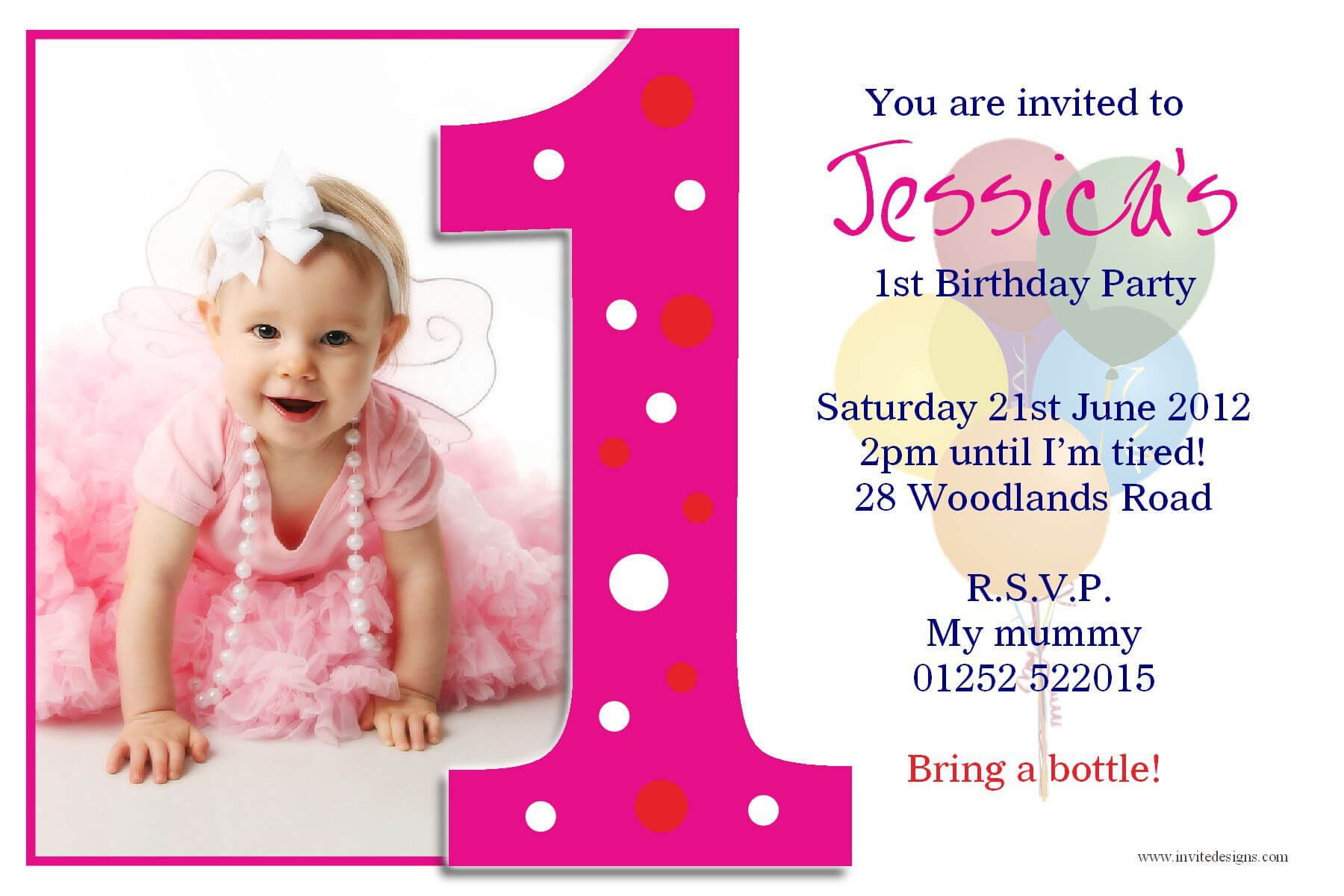 Birthday Party : First Birthday Invitations - Card In First Birthday Invitation Card Template