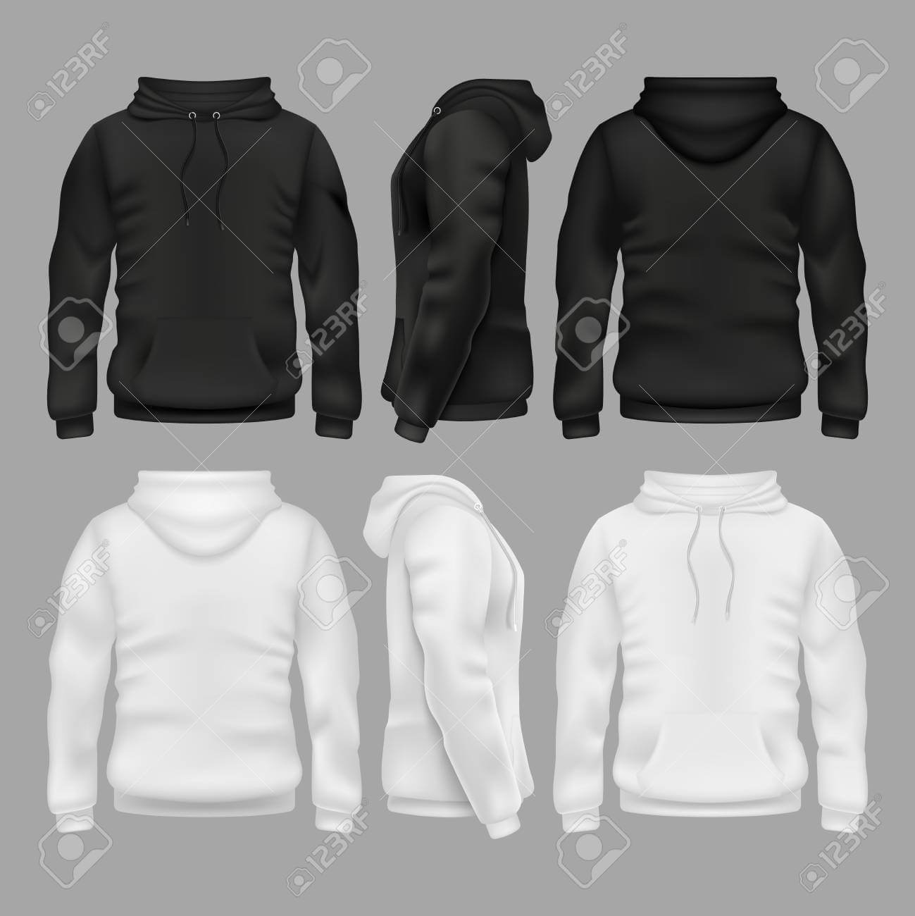 Black And White Blank Sweatshirt Hoodie Vector Templates In Blank Black Hoodie Template