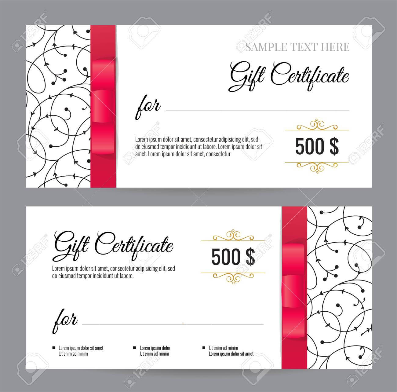 Black And White Gift Voucher Template With Floral Pattern And.. Regarding Black And White Gift Certificate Template Free