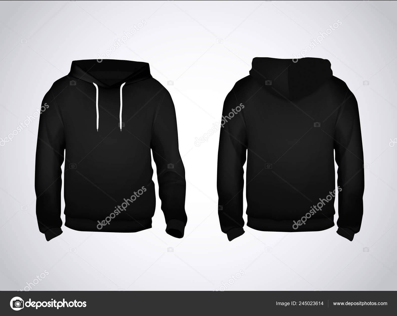 Black Men Sweatshirt Template Sample Text Front Back View Inside Blank Black Hoodie Template
