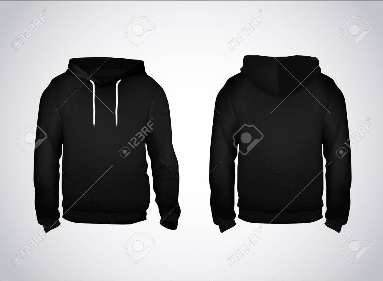 Black Men's Sweatshirt Template With Sample Text Front And Back.. Pertaining To Blank Black Hoodie Template