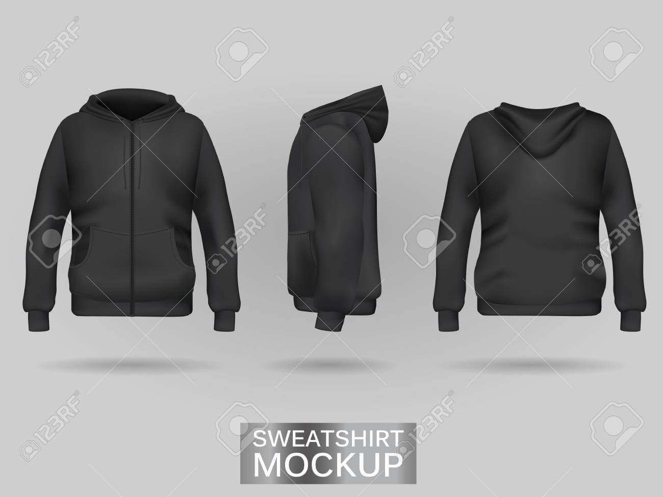 Black Sweatshirt Hoodie Template In Three Dimensions: Front,.. Regarding Blank Black Hoodie Template