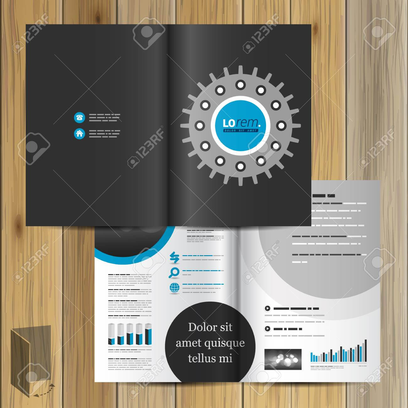Black Technical Brochure Template Design With Cogwheel. Cover.. With Technical Brochure Template