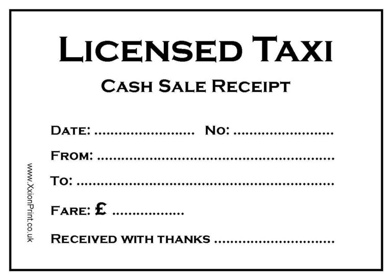 Blank Taxi Receipt Template