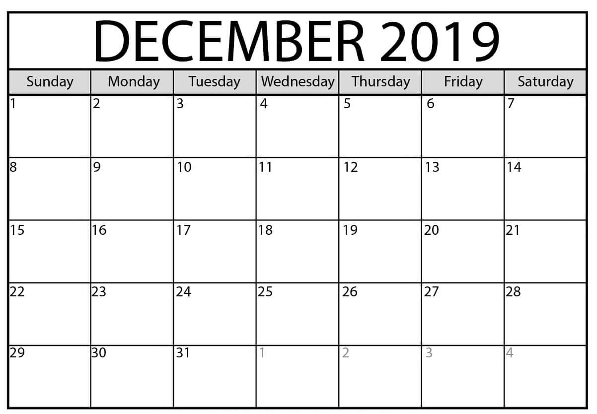 Blank Calendar December 2019 : For Exam Time Status | Free With Regard To Blank Calendar Template For Kids