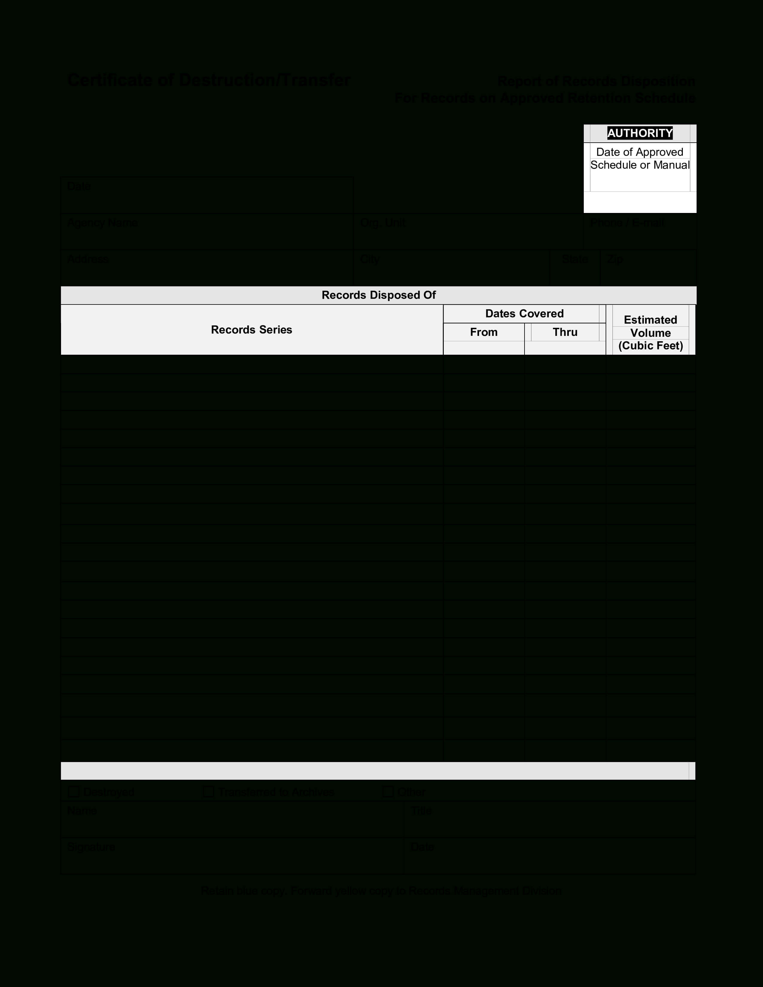 Blank Certificate Of Destruction | Templates At Throughout Free Certificate Of Destruction Template