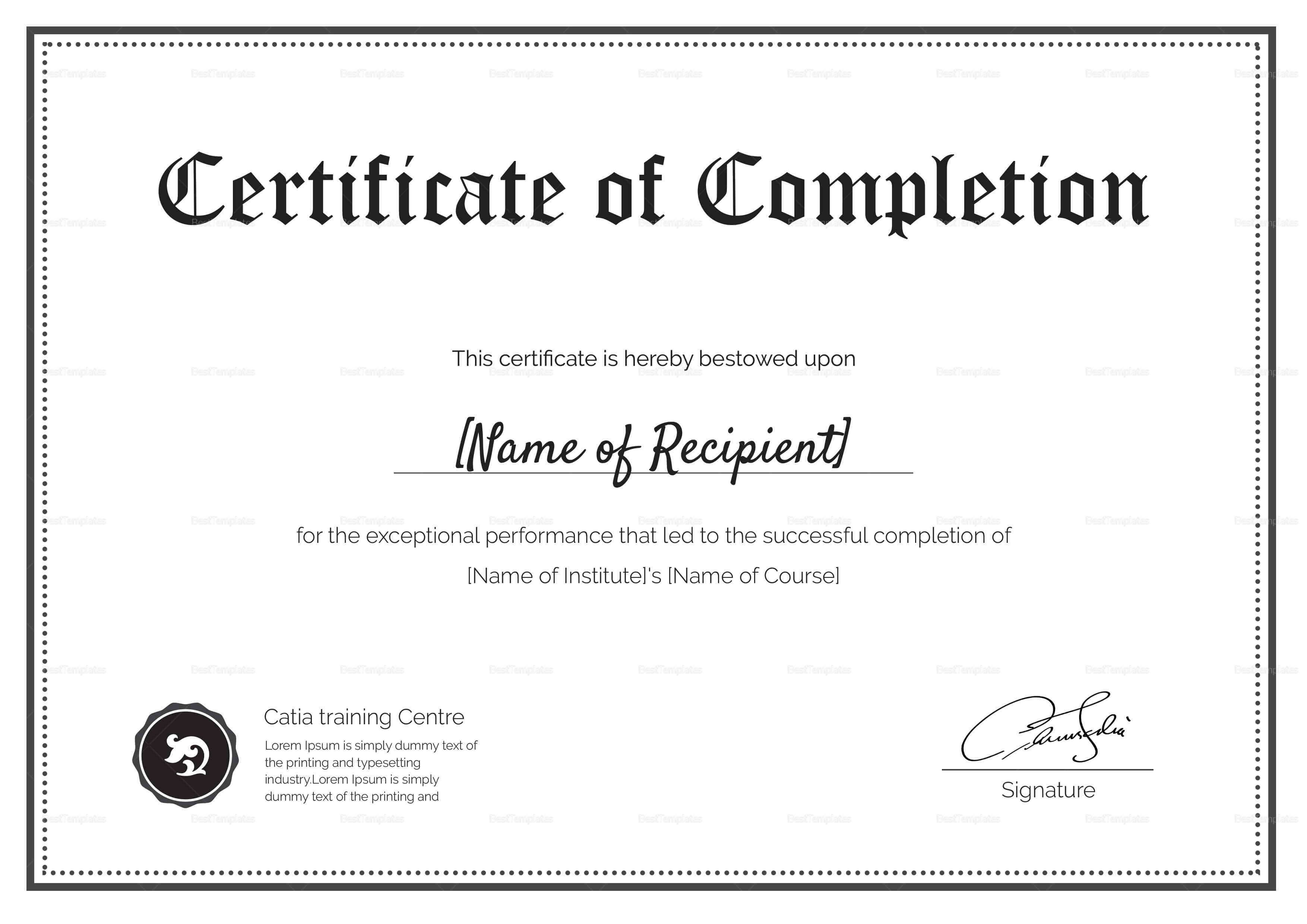 Blank Completion Certificate Template Throughout Certification Of Completion Template