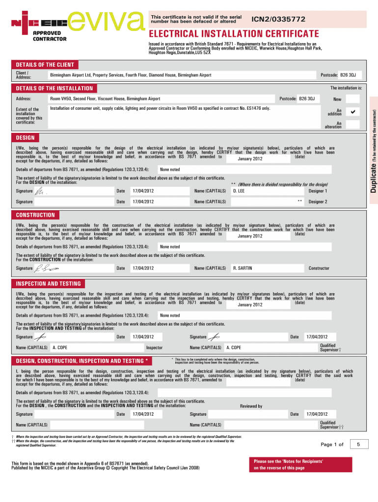 Blank Electric Safety Certificates – Fill Online, Printable Throughout Electrical Isolation Certificate Template