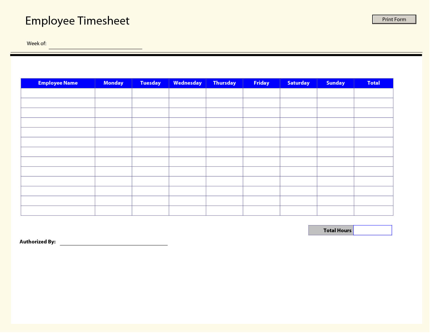 Blank Employee Timesheet Template Templates Printable Free With 
