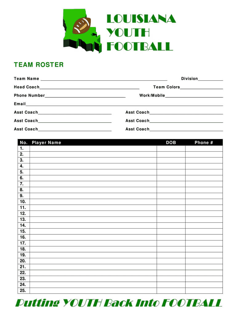 Blank Football Rosters – Fill Online, Printable, Fillable For Blank Football Depth Chart Template