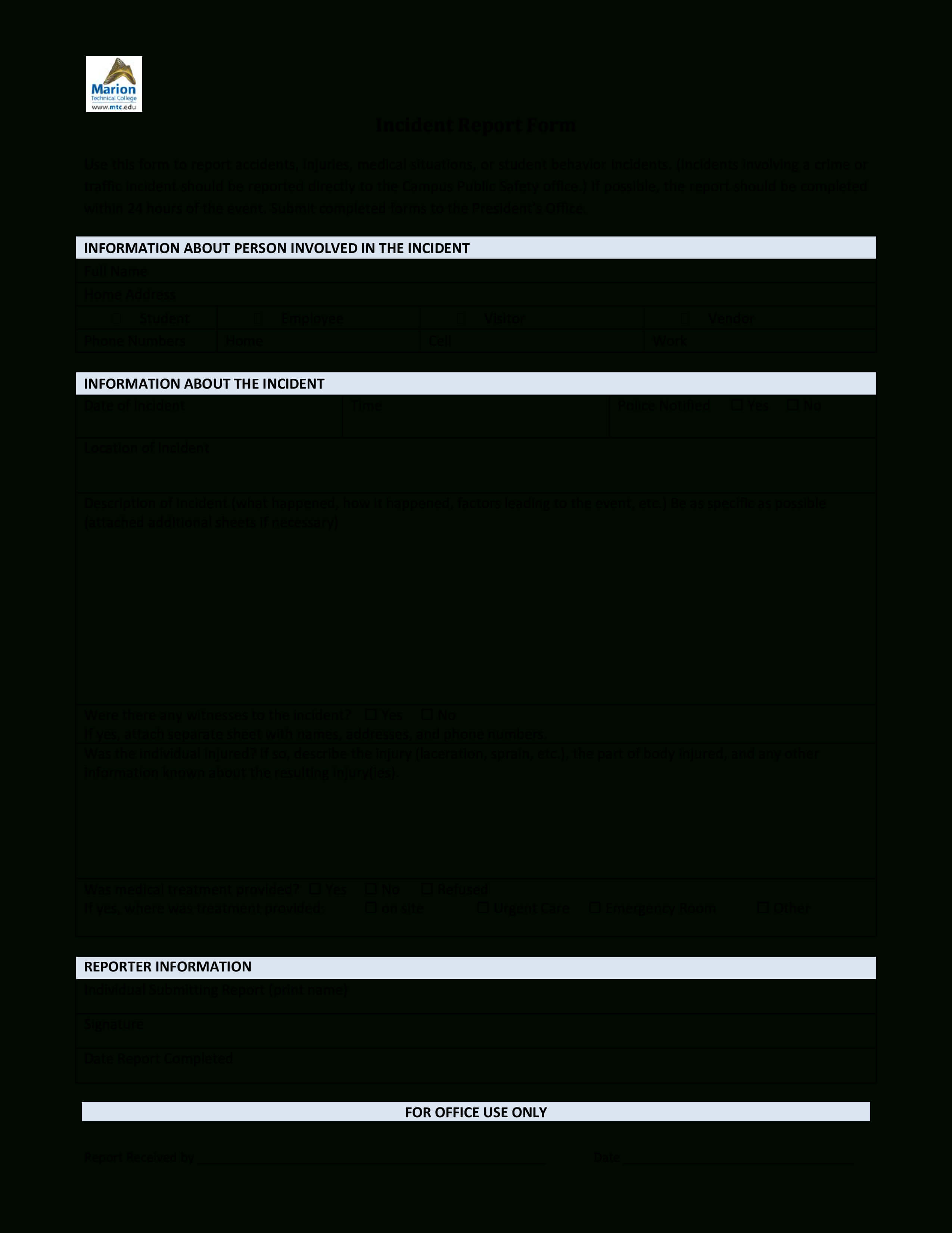 Blank Incident Report Form | Templates At In Patient Report Form Template Download