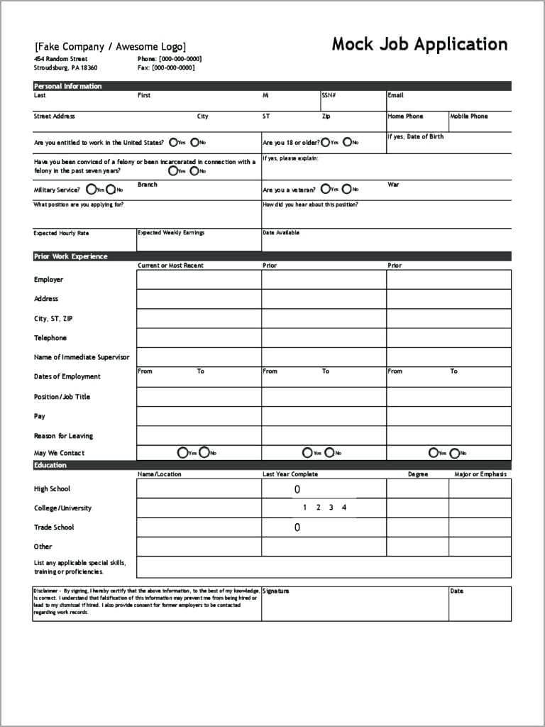 Blank Job Application Template Within Job Application Template Word Document