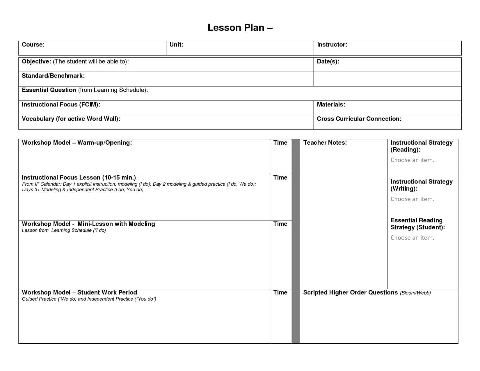 Blank Lesson Plan Format Template | Blank Lesson Template Pertaining To Blank Unit Lesson Plan Template