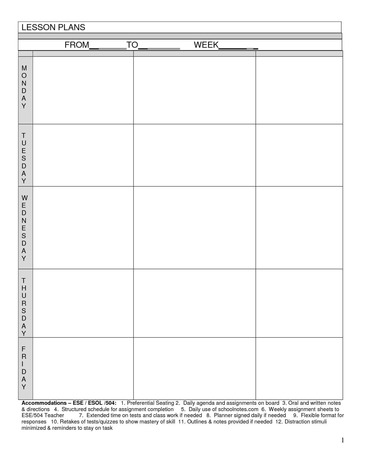 Blank Lesson Plans For Teachers | Free Printable Blank Intended For Blank Preschool Lesson Plan Template