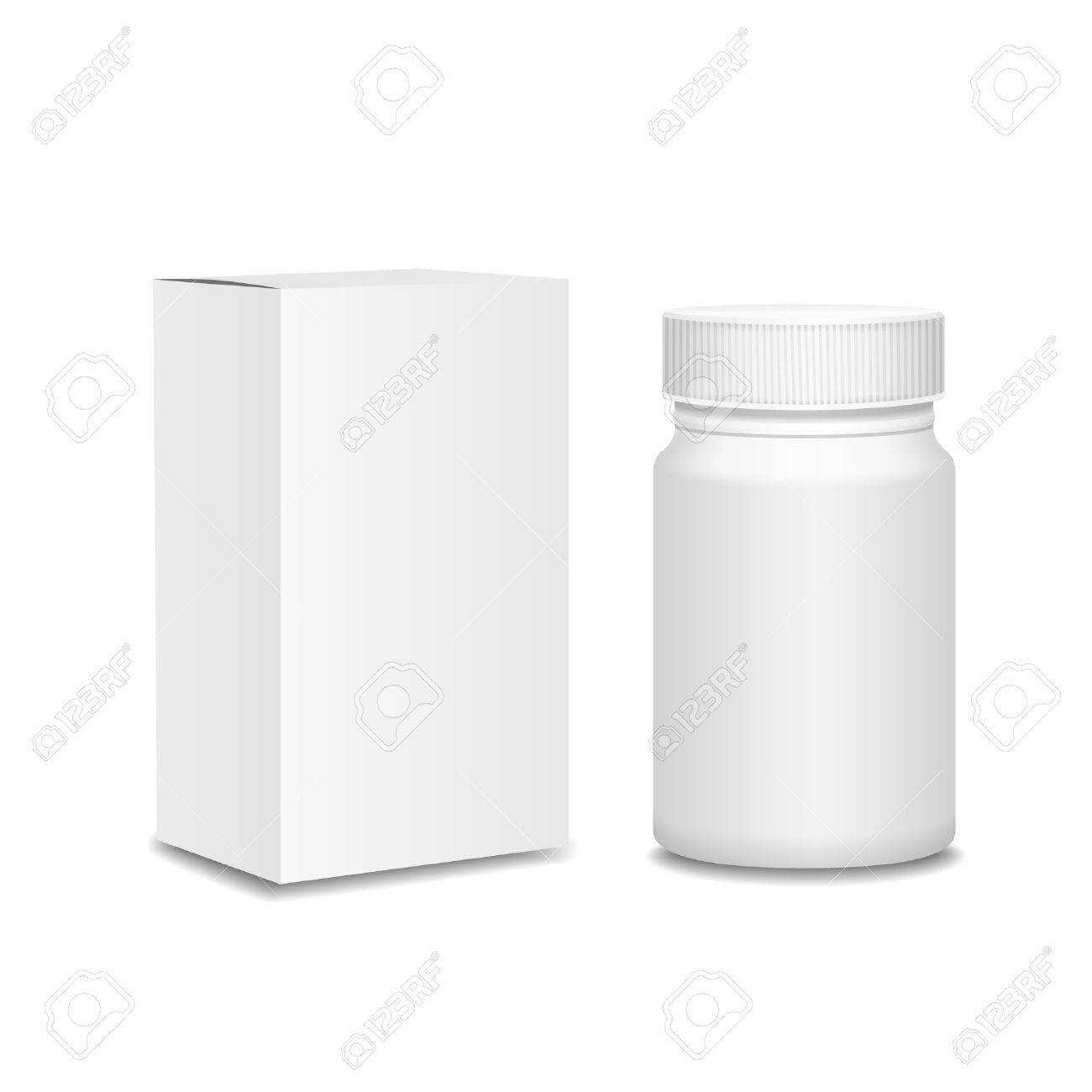 Blank Medicine Bottle And Cardboard Packaging, Vitamins, Examples.. Inside Blank Packaging Templates