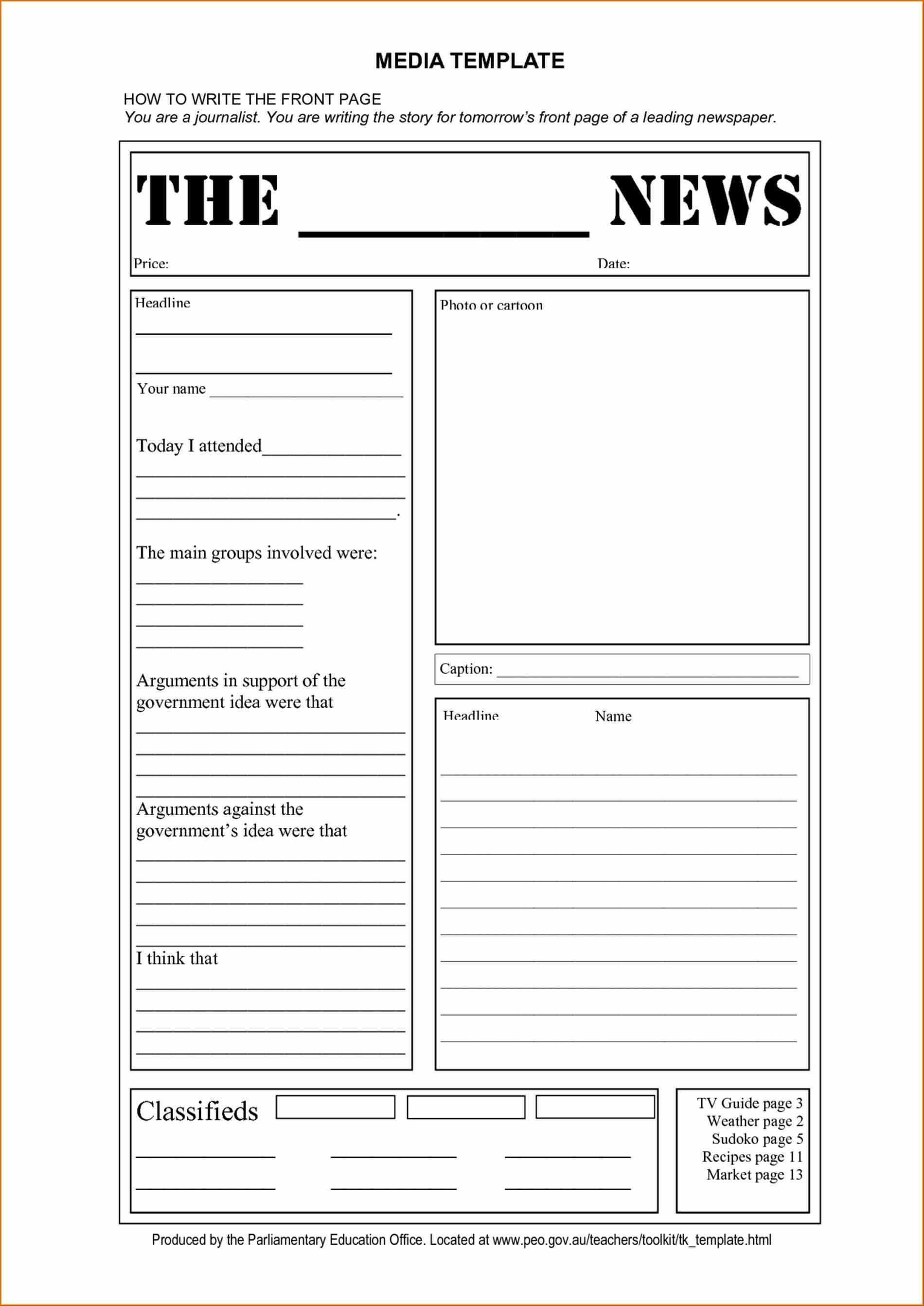 Blank Newspaper Templates Newspaper Template For Kids Pertaining To Blank Newspaper Template For Word