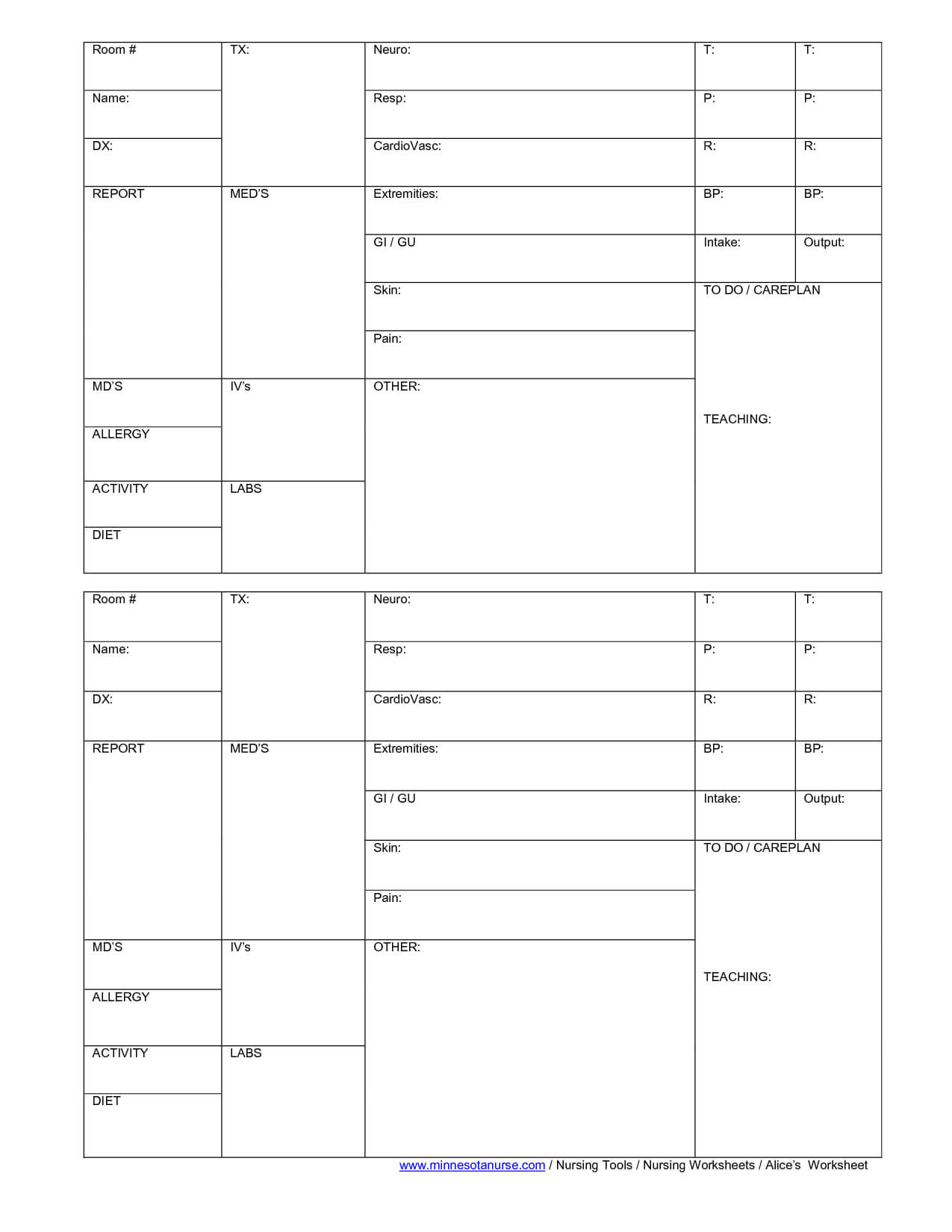 Blank Nursing Report Sheets For Newborns | Nursing Patient For Nursing Assistant Report Sheet Templates