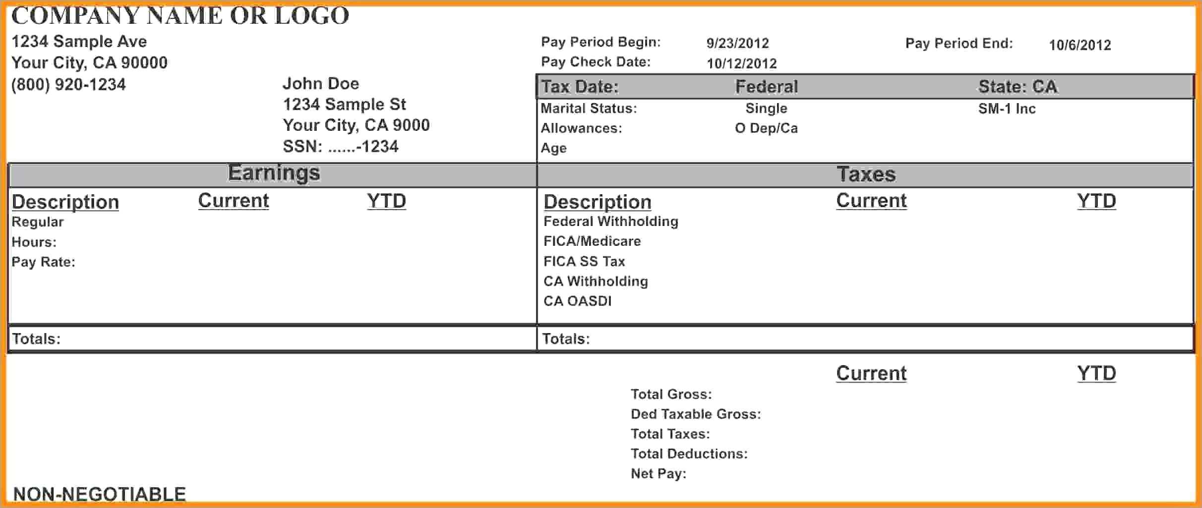 Blank Pay Stub Template Word – Wovensheet.co For Blank Pay Stubs Template