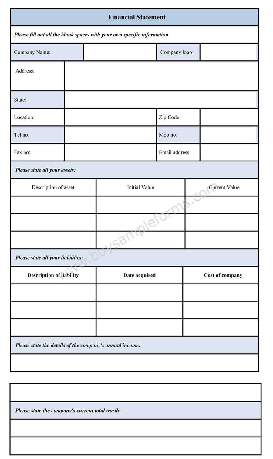 Blank Personal Financial Statement Form – Sample Forms With Blank Personal Financial Statement Template