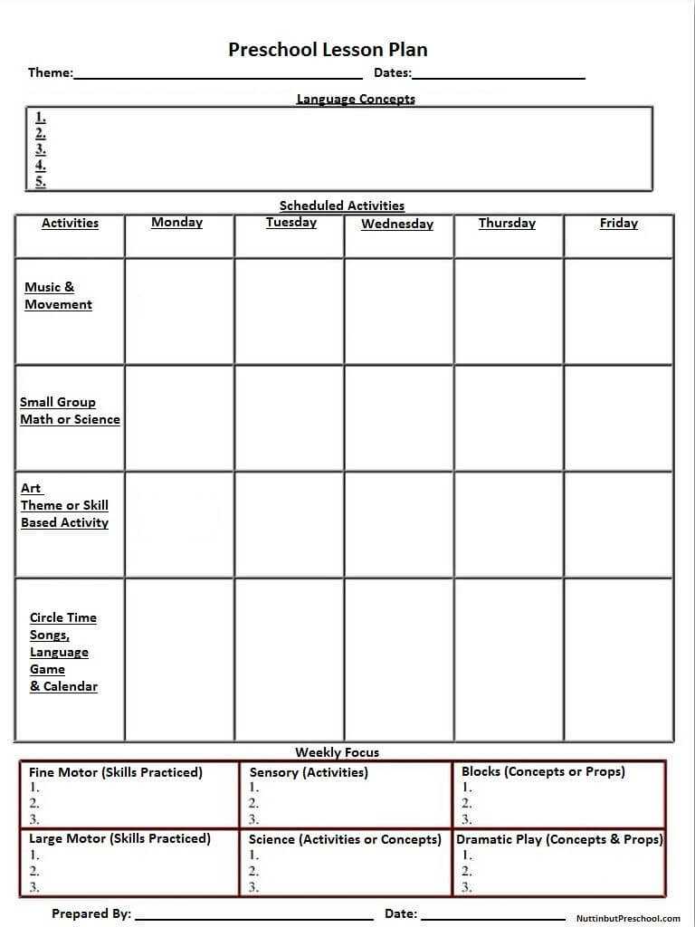 Blank Preschool Weekly Lesson Plan Template |  My In Blank Preschool Lesson Plan Template