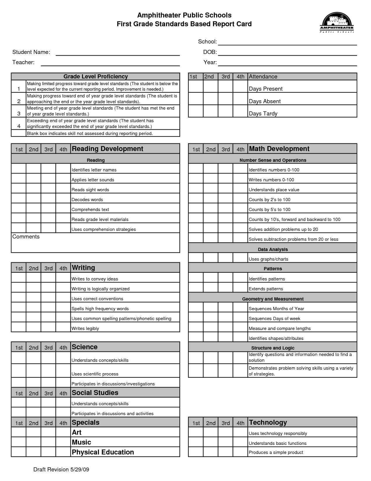 Blank Report Card Template | Report Card Template, School Pertaining To Behaviour Report Template