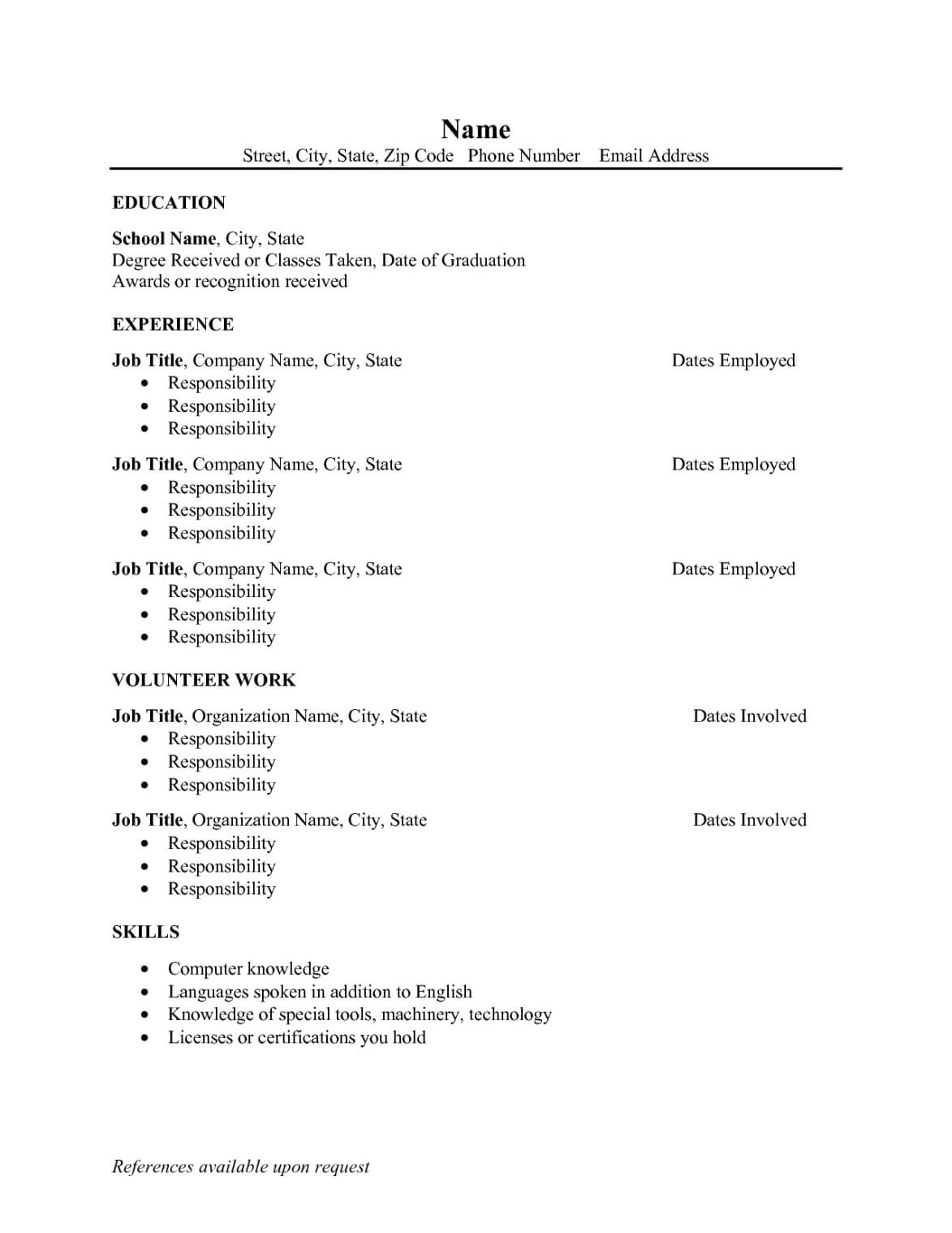 Blank Resume Examples Blank Resume Template Pdf (Free Blank For Free Blank Cv Template Download