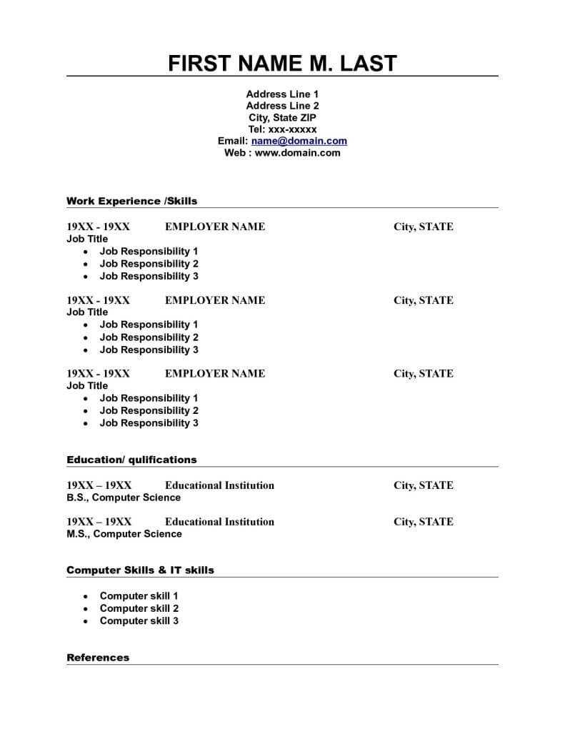 Blank Resume Template Word | Resume | Free Printable Resume Pertaining To Blank Resume Templates For Microsoft Word