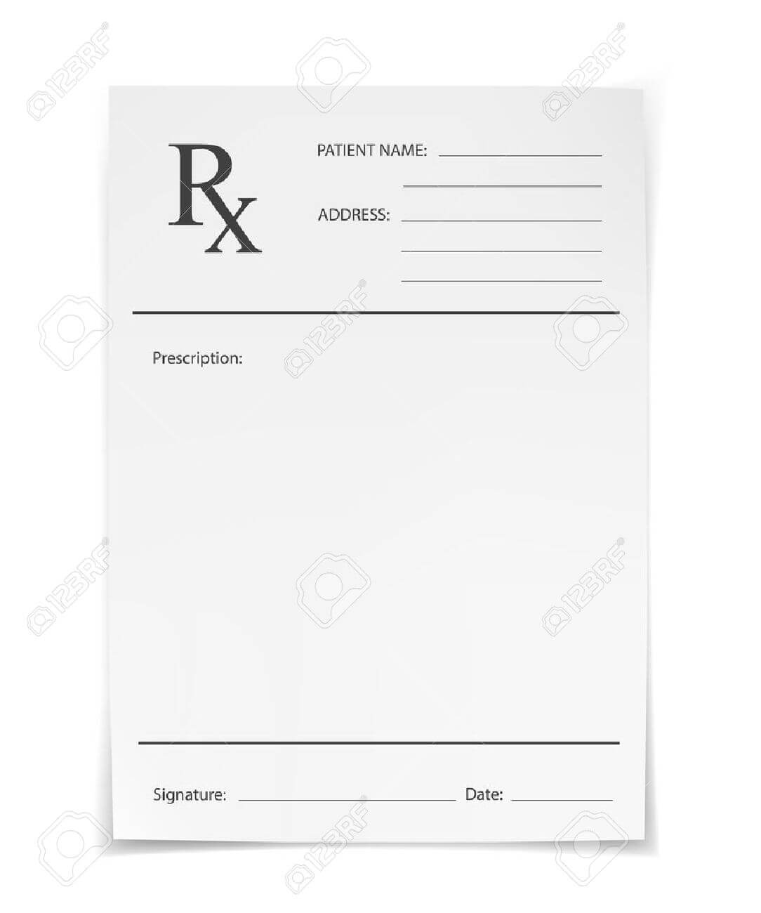 Blank Rx Prescription Form Isolated On White Background Intended For Blank Prescription Form Template