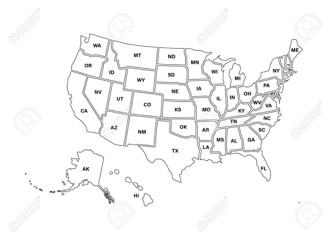 Blank Similar Usa Map Isolated On White Background. United States.. Regarding United States Map Template Blank