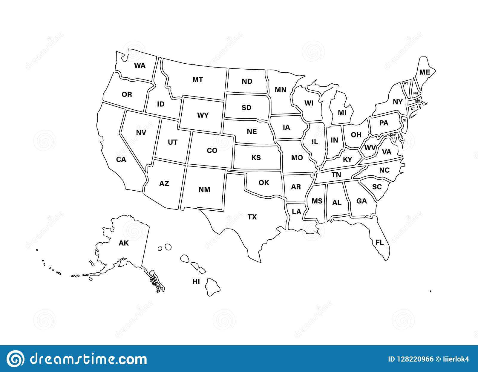 Blank Similar Usa Map Isolated On White Background. United Throughout Blank Template Of The United States