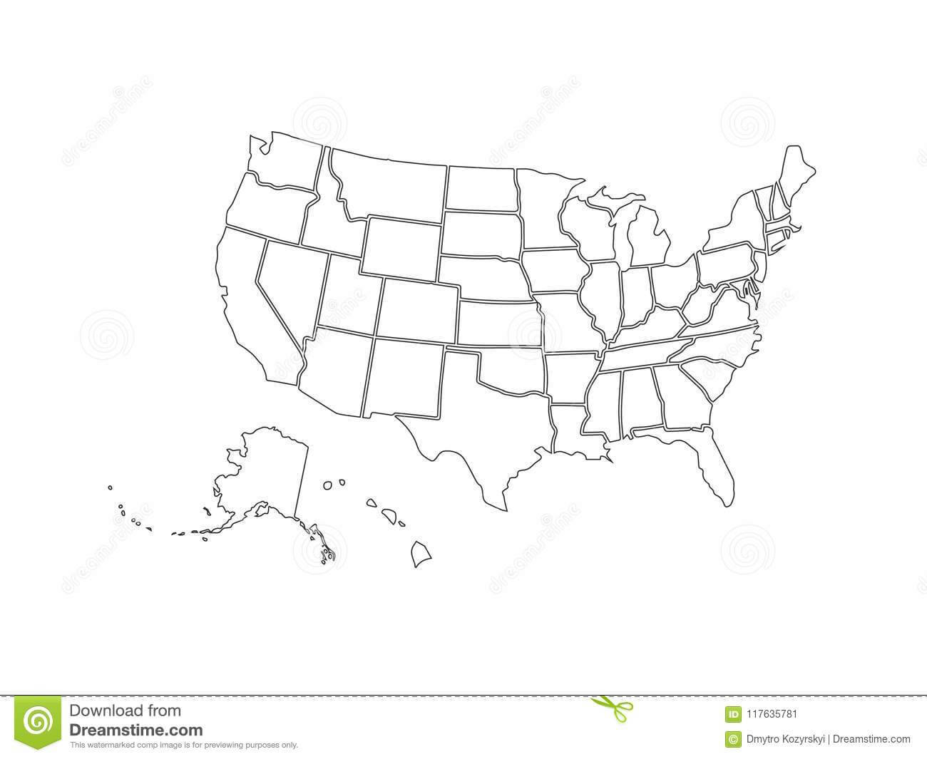 Blank Similar Usa Map Isolated On White Background. United With Regard To Blank Template Of The United States