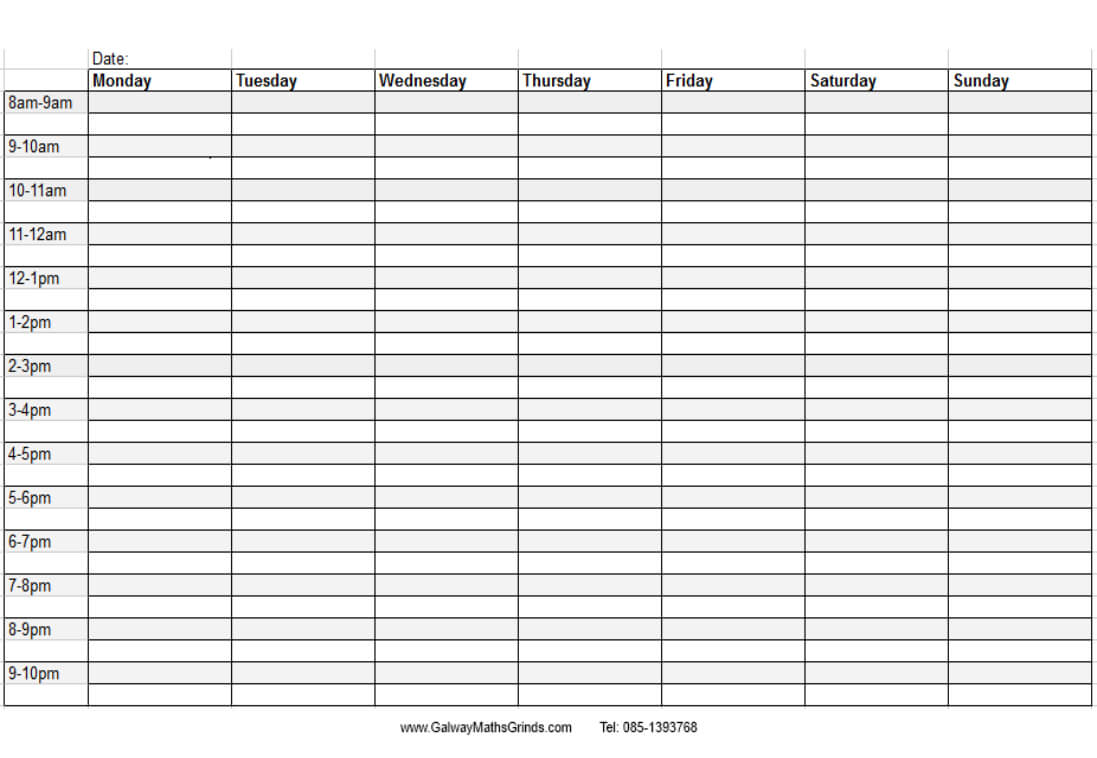 Blank+Weekly+Calendar+Template+With+Times | Timetable Within Blank Revision Timetable Template