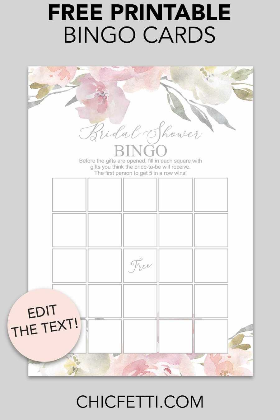 Blush Floral Printable Bridal Shower Bingo | Bridal Shower Throughout Blank Bridal Shower Bingo Template