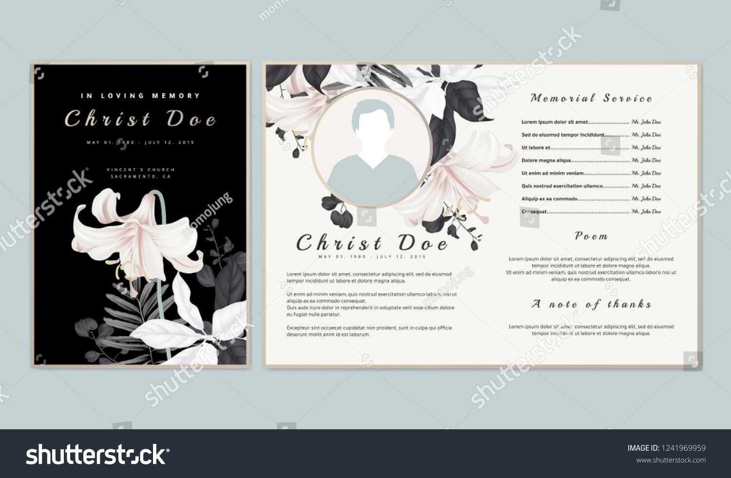 Botanical Memorial Funeral Invitation Card Template Stock Throughout Funeral Invitation Card Template