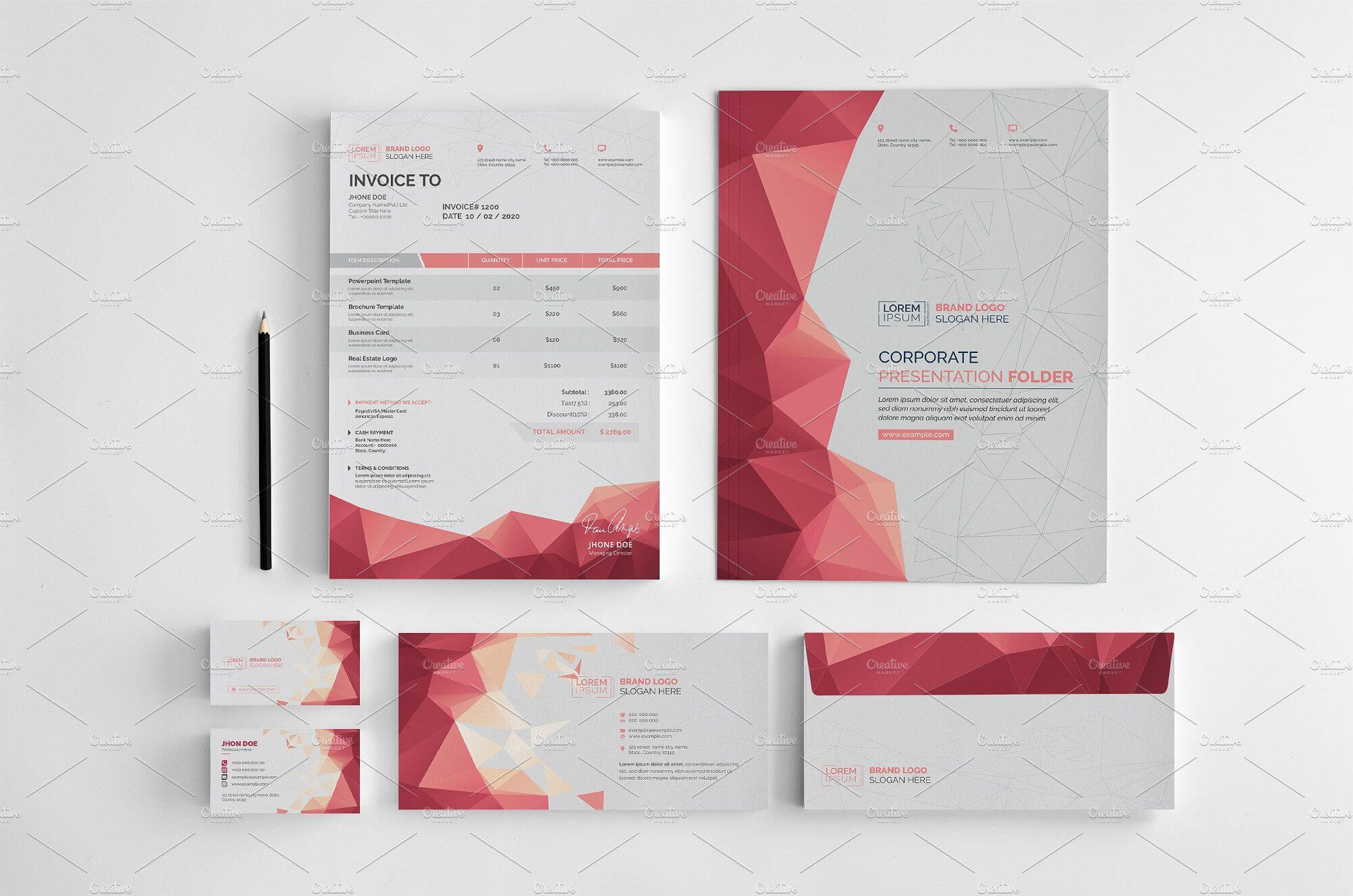 Branding Stationery Set. A Collection Of Branding/identity For Business Card Letterhead Envelope Template