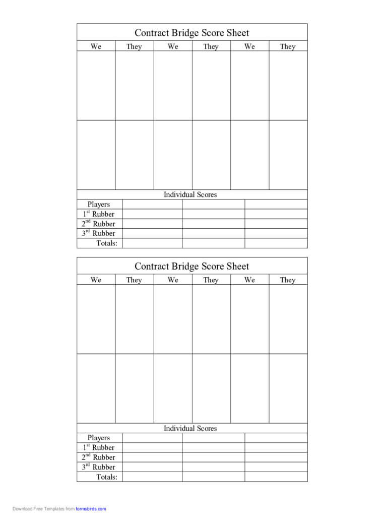 Bridge Score Sheet – 6 Free Templates In Pdf, Word, Excel With Bridge Score Card Template