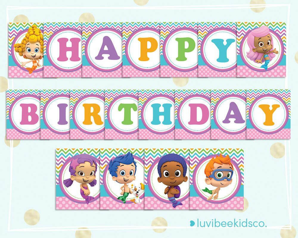 Bubble Guppies Happy Birthday Banner - Printable Pdf Banner With Bubble Guppies Birthday Banner Template